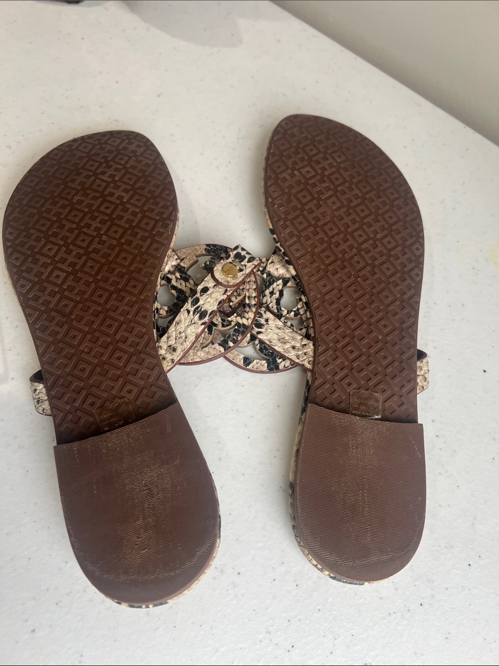 Tory Burch Snake Print Miller Thong Sandals in Beige and Black - Picture 9 of 12